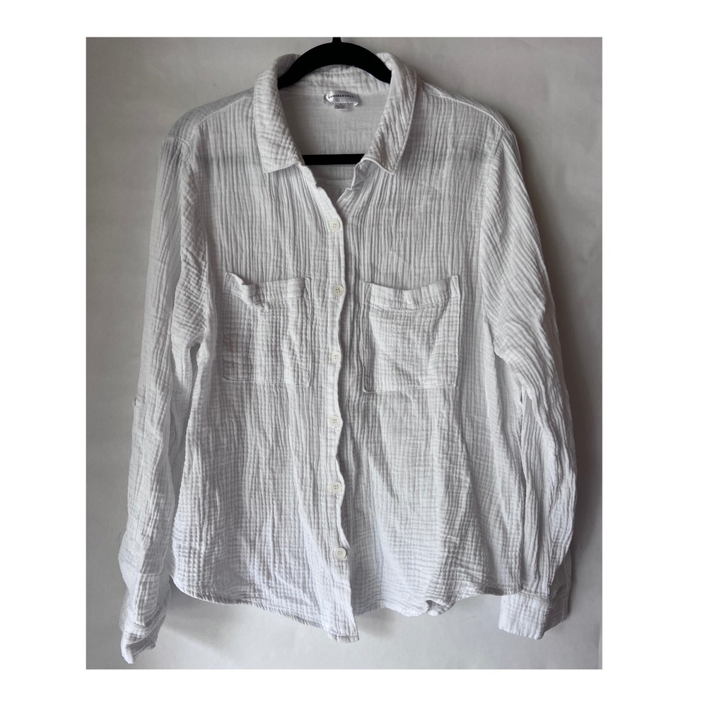 Summersalt White 100% Organic Cotton Double Gauze Button Down Shirt Large